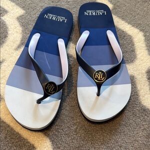 Lauren Ralph Lauren Navy and White Flip Flops